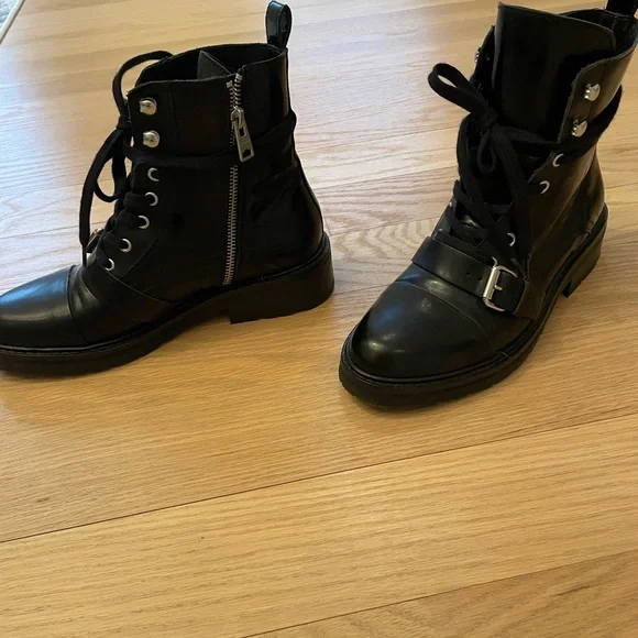 All Saints Black Leather Lace-Up Combat Boot - Picture 5 of 12